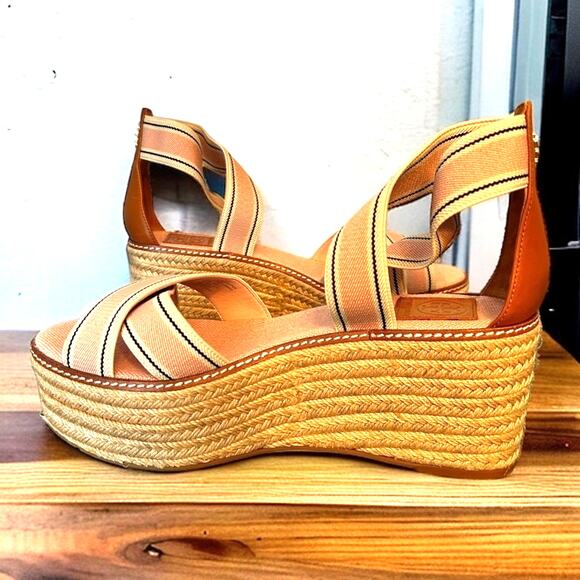 Tory Burch Womens 10 Fieda Espadrille Platform Sandals new leather canvas - Picture 8 of 10